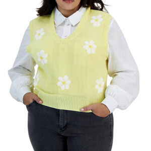 Just Polly Women’s Trendy Plus Size Daisy Sweater Vest 4X Yellow NWT